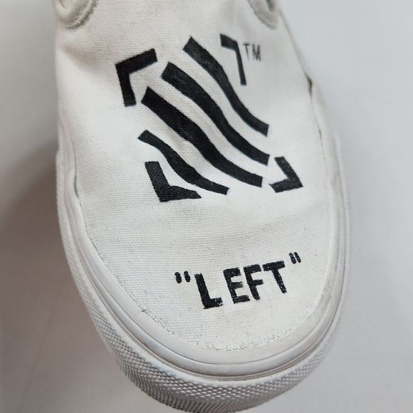 Vans Classic Slip On Sneaker Shoe Caution Tape Left Traffic Women 8 White Custom - Picture 5 of 16